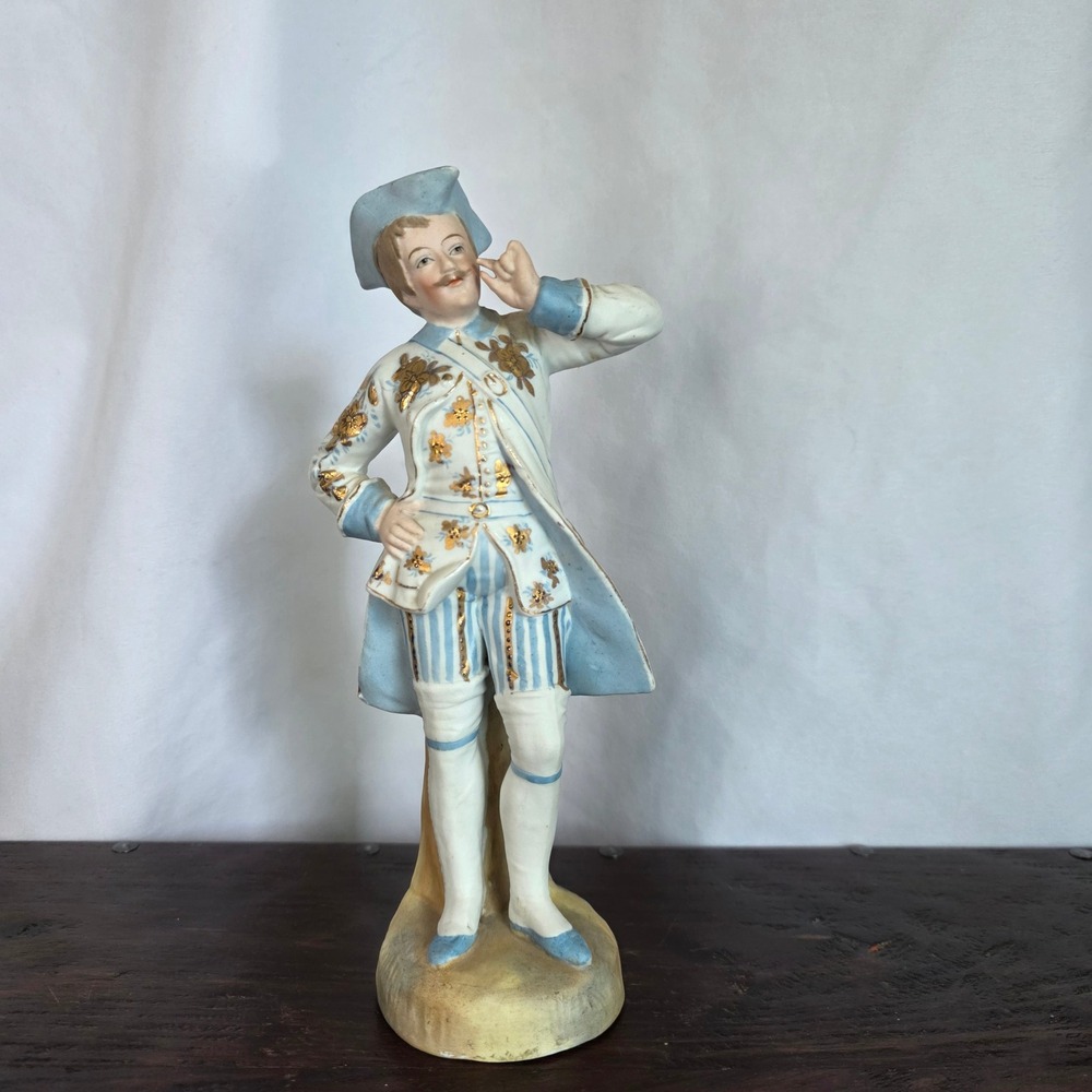Antique Vion Baury French Bisque Porcelain Figurine Gentleman Gilt Painted 9.5in